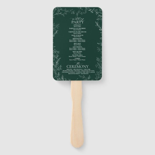 Modern Smaragdgroen Elegant huwelijksprogramma Handwaaier (Achterkant)