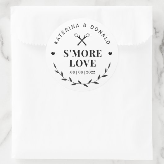 Modern S'more Love Wedding Ronde Sticker (Tas)