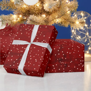 Modern sneeuwpatroon witte polkadots op rode marme cadeaupapier