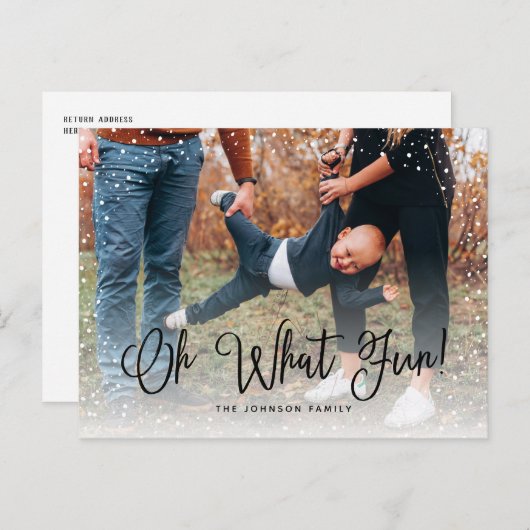 Modern sneeuwscript 2 Foto Feestdagenkaart (Voorkant / Achterkant)