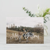 Modern sneeuwscript 2 Foto Feestdagenkaart (Staand voorkant)