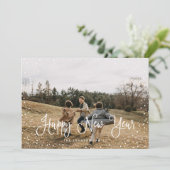 Modern sneeuwscript 2 Foto Feestdagenkaart (Staand voorkant)