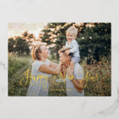 Modern sneeuwscript 2 Foto Folie Feestdagenkaart (Voorkant)