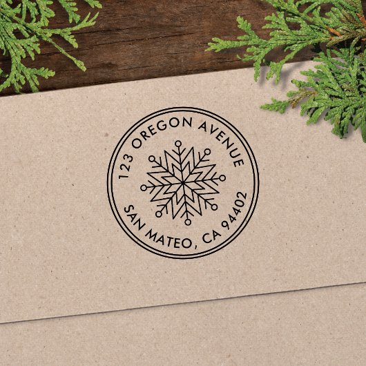 Modern Sneeuwvlok Vakantie Ronde Retouradres Zelfinktende Stempel