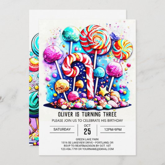 Modern Snoep bewerkbare verjaardag Kaart (Voorkant / Achterkant)