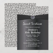 Modern Snow Leopard Black Ribbon Sweet 16 Kaart (Voorkant / Achterkant)