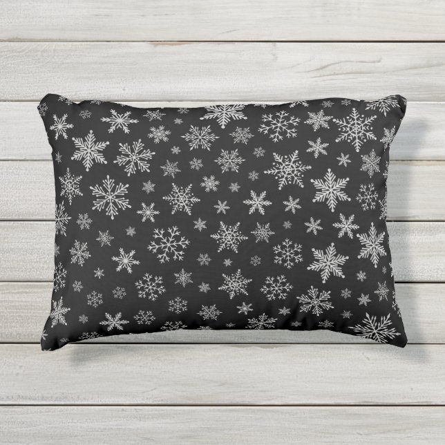 Modern Snowflake 2 - Black & Silver Grey- Buitenkussen (Voorkant)