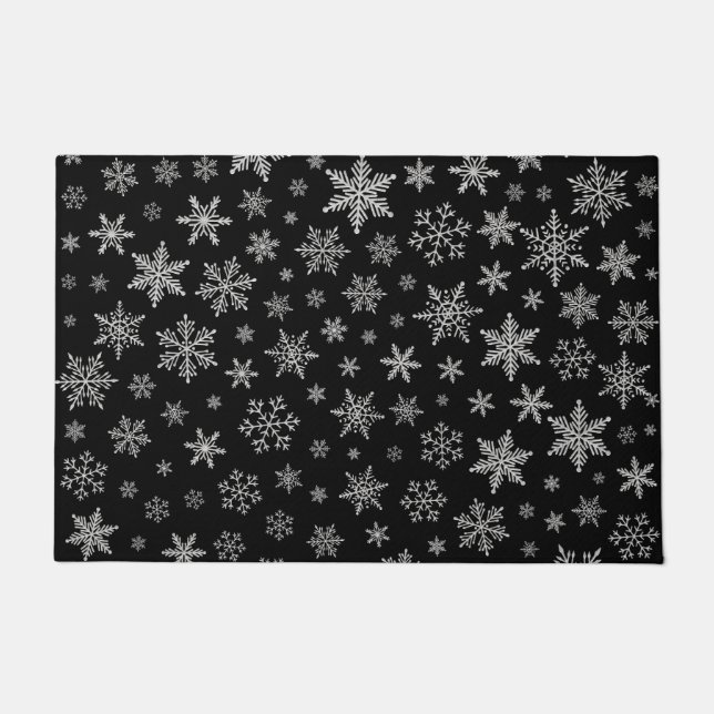 Modern Snowflake 2 - Black & Silver Grey- Deurmat (Voorkant)