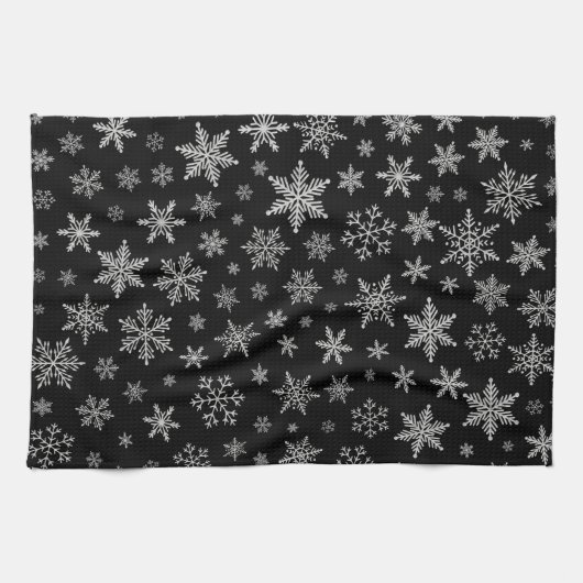Modern Snowflake 2 - Black & Silver Grey- Theedoek (Horizontaal)