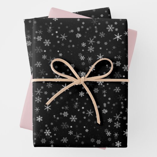 Modern Snowflake Black Pink Pattern kerst Inpakpapier Vel (In situ)