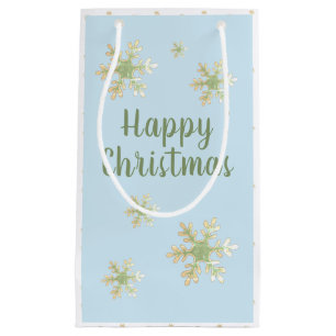Modern Snowflake Blue Script Happy Kerstmis Klein Cadeauzakje