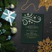 Modern Snowflake Foil Green Christmas Invitation