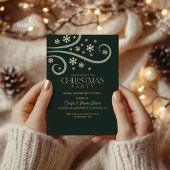 Modern Snowflake Foil Green Christmas Invitation