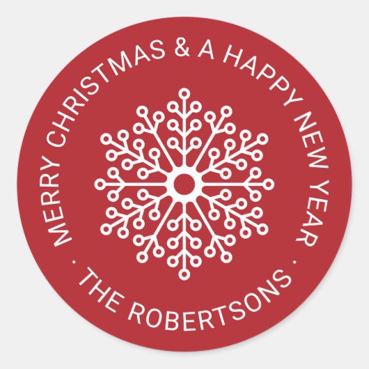 Modern Snowflake kerstcadeau Label Ronde Stickers (Voorkant)