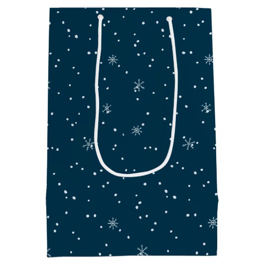 Modern Snowflake MERRY KERSTSCRIPT Blauw Medium Cadeauzakje (Achterkant)