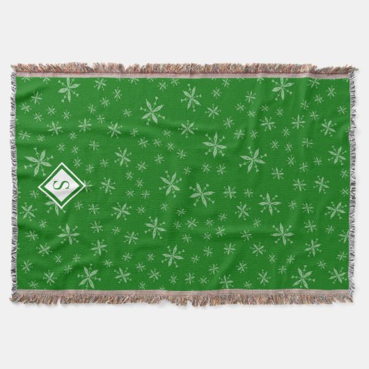 Modern Snowflake Pattern on Green Monogramed Deken (Voorkant)