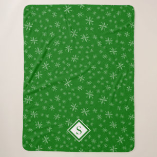 Modern Snowflake Pattern on Green Monogramed Sherpa Deken