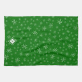 Modern Snowflake Pattern on Green Monogramed Theedoek (Horizontaal)
