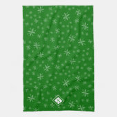 Modern Snowflake Pattern on Green Monogramed Theedoek (Verticaal)