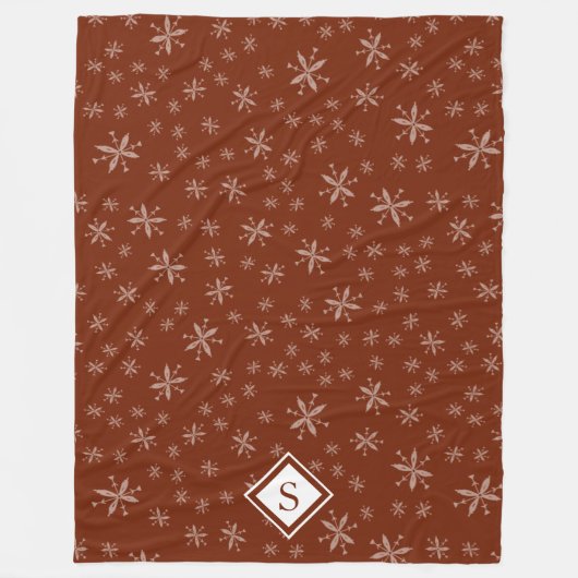 Modern Snowflake Pattern op Red Monogrammed Fleece Deken (Voorkant)