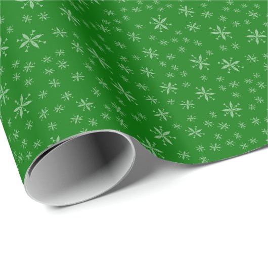 Modern Snowflake Pattern over Groene Kerstmis Cadeaupapier (Rol Hoek)
