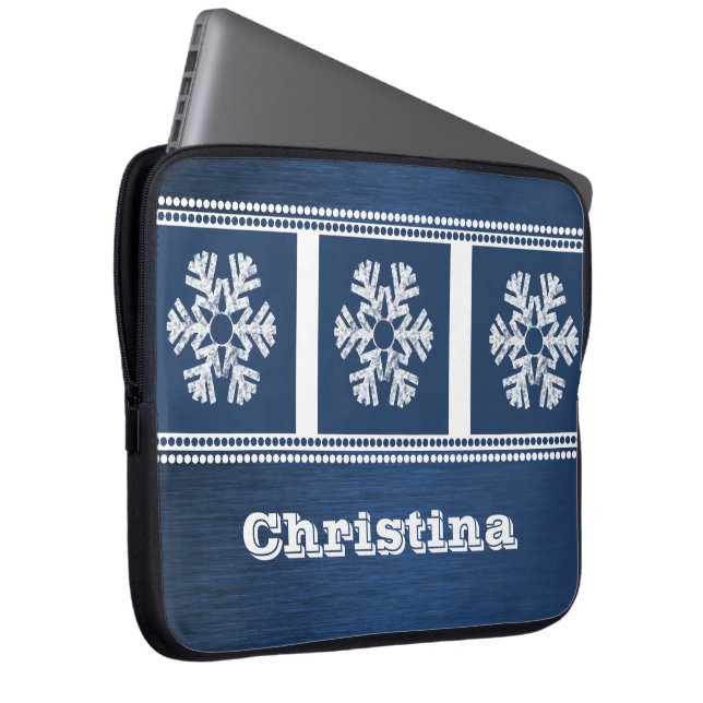 Modern Snowflakes Electronics Sleeve, blauw Laptop Sleeve (Voorkant Rechts)