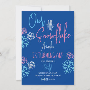 Modern Snowflakes Roze Blauw 1e verjaardag Kaart