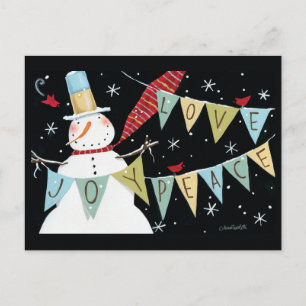 Modern Snowmen Love, Joy, Peace Feestdagenkaart