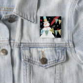 Modern Snowmen Love, Joy, Peace Vierkante Button 5,1 Cm (In situ)