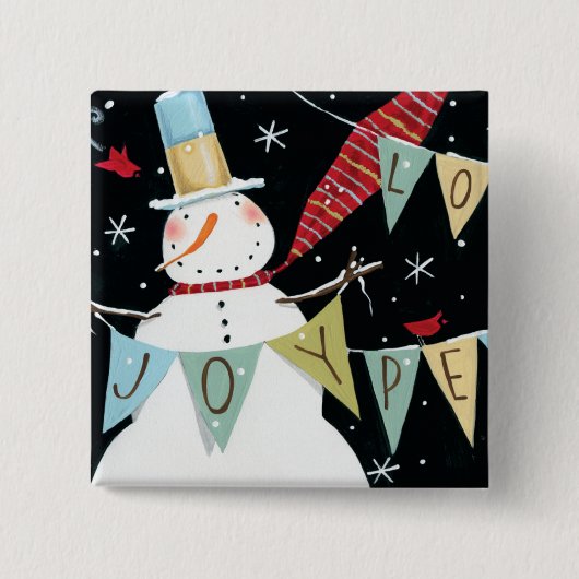 Modern Snowmen Love, Joy, Peace Vierkante Button 5,1 Cm (Voorkant)