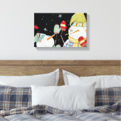Modern Snowmen met Mittens Canvas Afdruk (Insitu (Slaapkamer))