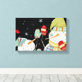 Modern Snowmen met Mittens Canvas Afdruk (Insitu (Houten vloer))