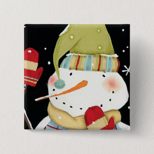 Modern Snowmen met Mittens Vierkante Button 5,1 Cm (Voorkant)