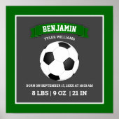 Modern Soccer Ball Baby Birth Stats Poster (Voorkant)