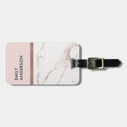 MODERN SOFT BLUSH PINK ROSE GOLD MARBLE TEXTURE BAGAGELABEL (Voorkant horizontaal)