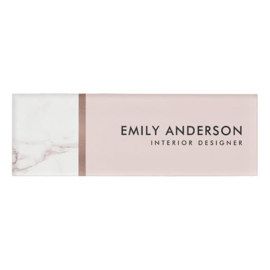 MODERN SOFT BLUSH PINK ROSE GOLD MARBLE TEXTURE NAAMBADGE (Voorkant)