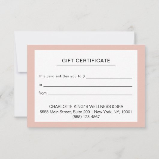 Modern Soft Blush Zakelijk Cadeaubon (Achterkant)