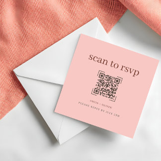 Modern Soft Pink QR Code Wedding  Online RSVP Card Notitiekaartje