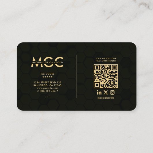 Modern Software Engineer Monogram Zwart Goud Visitekaartje (Achterkant)