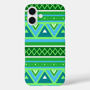Modern Southwestern Geometric, Green en Aqua iPhone 16 Plus Hoesje