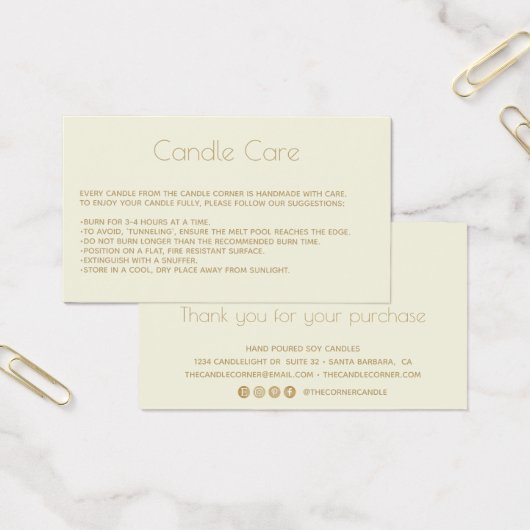 Modern Soy Candle Care Kaart met Logo (Kantoor)