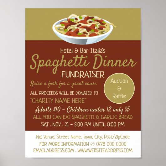 Modern Spaghetti Dinner Fundraiser Event Poster (Voorkant)