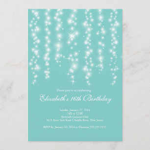 Modern Sparkle Blue Sweet Sixteen Birthday Party Kaart