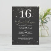 Modern Sparkly Black Glitter Confetti Sweet 16 Kaart (Staand voorkant)