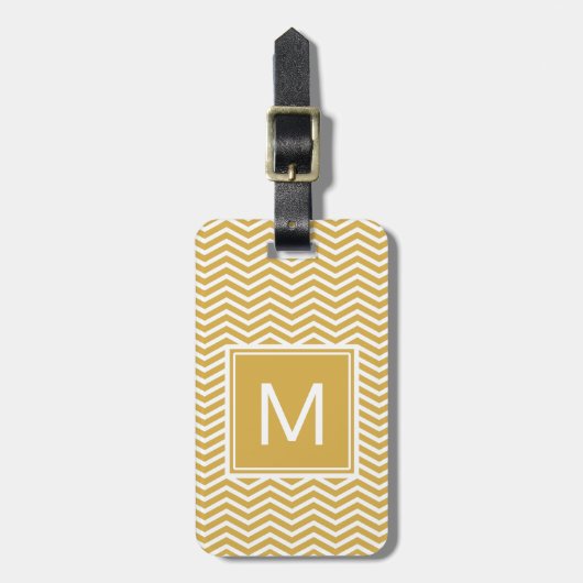 Modern Spicy Mustard Yellow Chevrons en Monogram Bagagelabel (Voorkant verticaal)