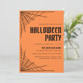 Modern Spinnenweb Sinaasappel Halloween Party Kaart (Staand voorkant)