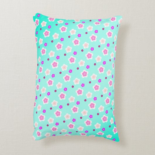 Modern Spring aqua gradient paarse bloemenpatroon Accent Kussen (Achterkant (Verticaal))