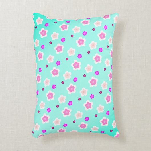 Modern Spring aqua gradient paarse bloemenpatroon Accent Kussen (Voorkant(Verticaal))