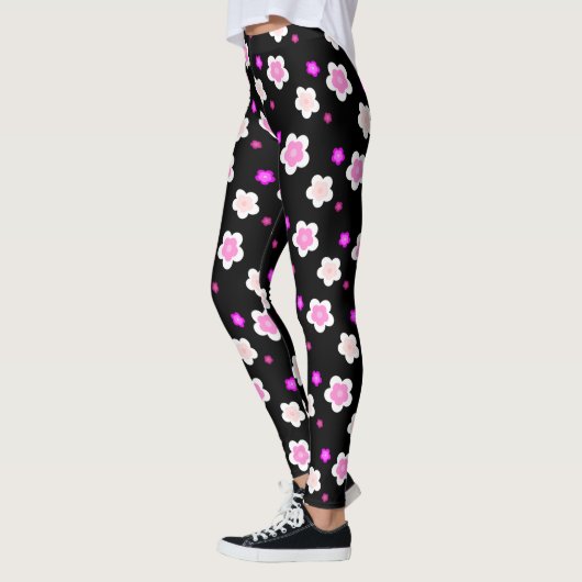 Modern Spring aqua gradiënt paarse flora patroon Leggings (Links)