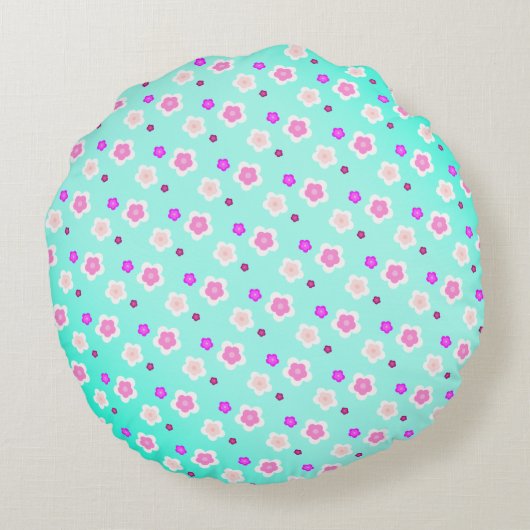 Modern Spring aqua gradiënt paarse flora patroon Rond Kussen (Achterkant)
